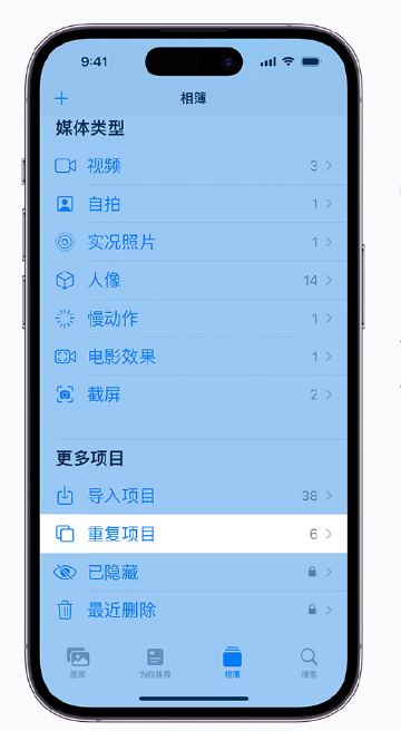 潼南苹果手机维修分享升级 iOS 16 后无法查看到“重复项目”相簿怎么办 
